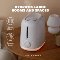 Frida Baby 3-In-1 Humidifier XL + Diffuser + Nightlight | All-Day Operation for Large Rooms, Top-Fill 6L Tank, Variable Cool-Mist Control, Auto Shut-Off, Quiet, Carry Handle, Night Light, Diffuser