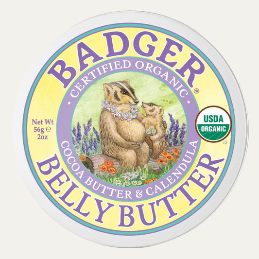 Badger - Belly Butter, Cocoa Butter & Calendula, Certified Organic Belly Butter, Vitamin E Belly Butter, Coconut Oil Belly Butter, Pregnant Belly Butter for Stretched Skin, 2 Oz