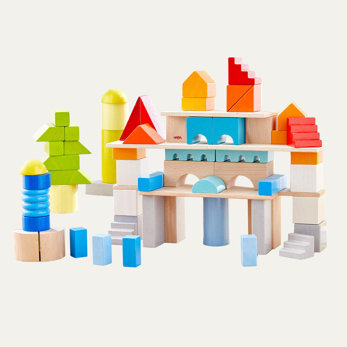 Colored Wooden Building Blocks - 85 Piece Set