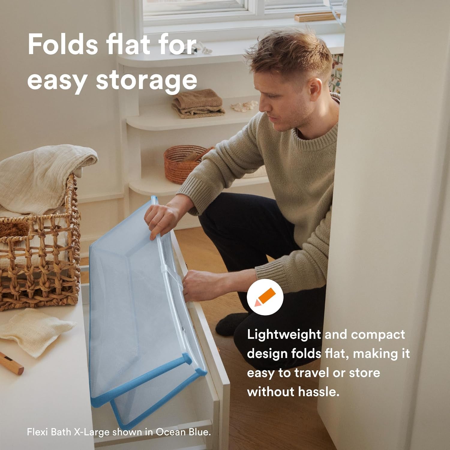 Stokke Flexi Bath X-Large, White - 31.5 X 15.7 X 9.4 in - Best for Infants & Toddlers - Lightweight, Foldable & Easy to Store - Convenient to Use at Home or Traveling