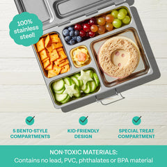 Planetbox Rover Stainless Steel Bento Box Style Lunch Box Kit for Kids with 5 Compartments – Tutti Frutti Edition Includes Insulated Lunch Bag, Leakproof Food Containers and Matching Magnets