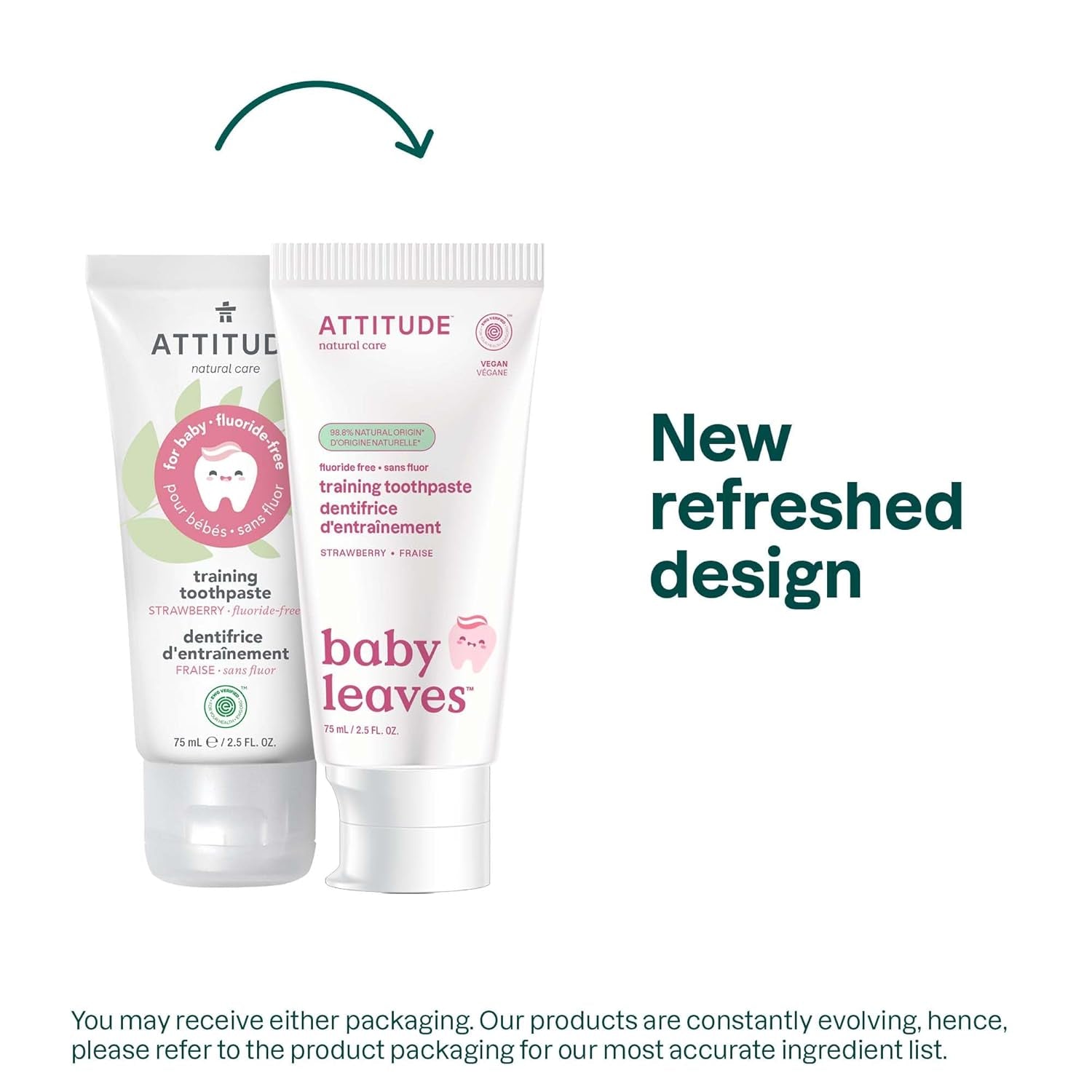 Attitude Baby and Child Fluoride-Free Training Toothpaste, EWG Verified, Naturally Derived Ingredients, Vegan, Strawberry, 2.6 Oz