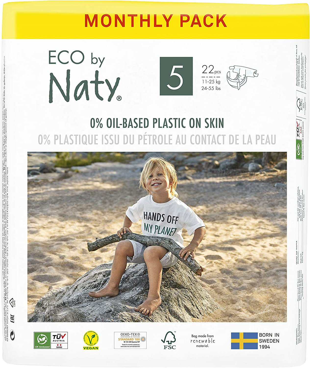 Eco by Naty Baby Diapers - Plant-Based Eco-Friendly Diapers, Great for Baby Sensitive Skin and Helps Prevent Leaking (Size 1, 100 Count)