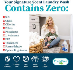 Truly Free Laundry Wash, Signature Scent, Sensitive Skin Natural Detergent, Laundry Supplies for Baby Clothes, Plant-Based, No Harmful Ingredients. (50 Loads)