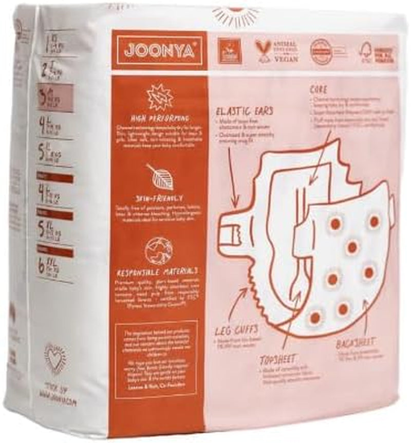 Joonya Baby Diapers, Size 4 L (15-31 Lb) - 6 Bags of 25 (150) - **New Range** - Nontoxic, Eco-Friendly, Ultra Slim, Overnight Use - Made in Denmark