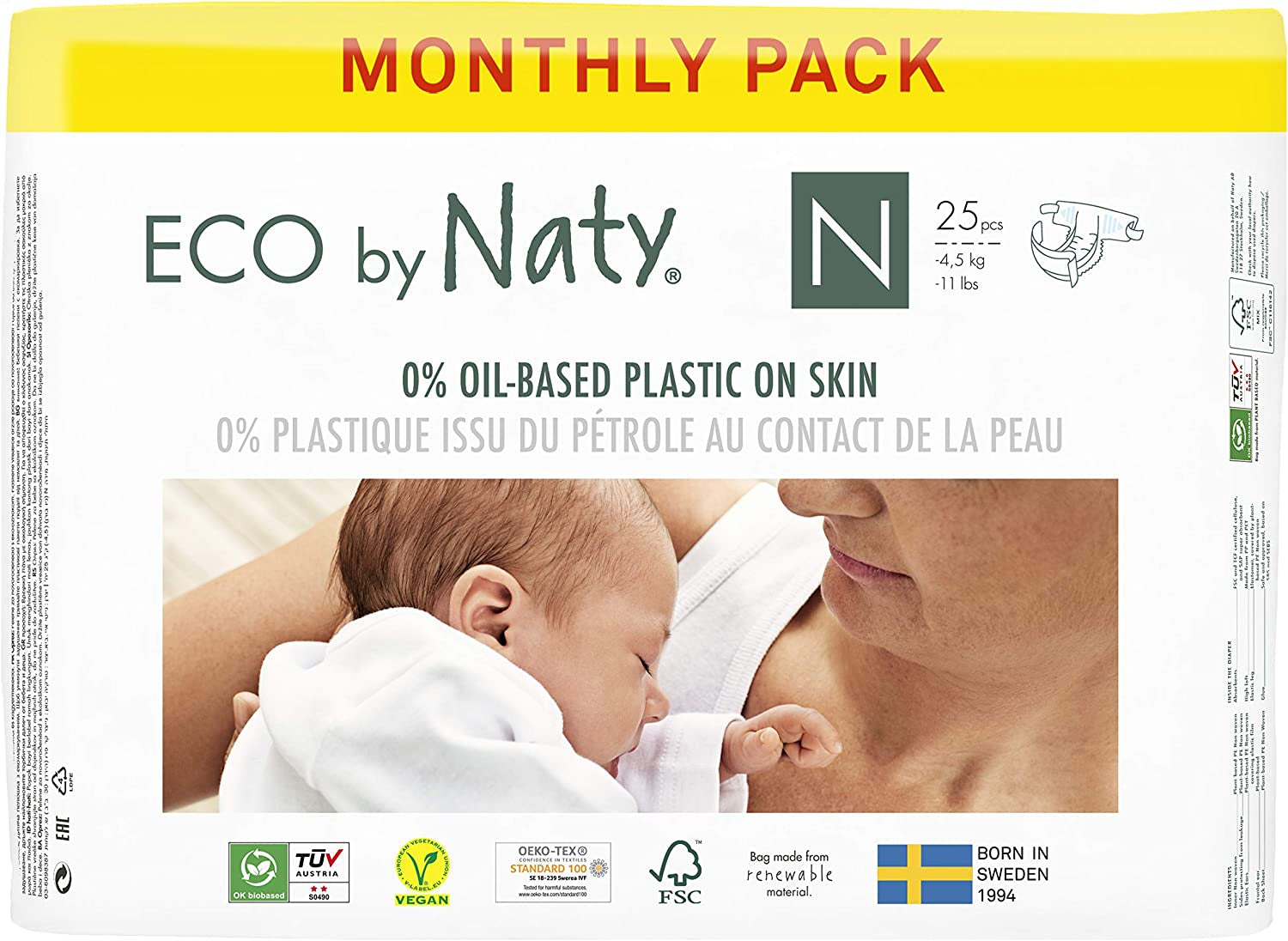 Eco by Naty Baby Diapers - Plant-Based Eco-Friendly Diapers, Great for Baby Sensitive Skin and Helps Prevent Leaking (Size 1, 100 Count)