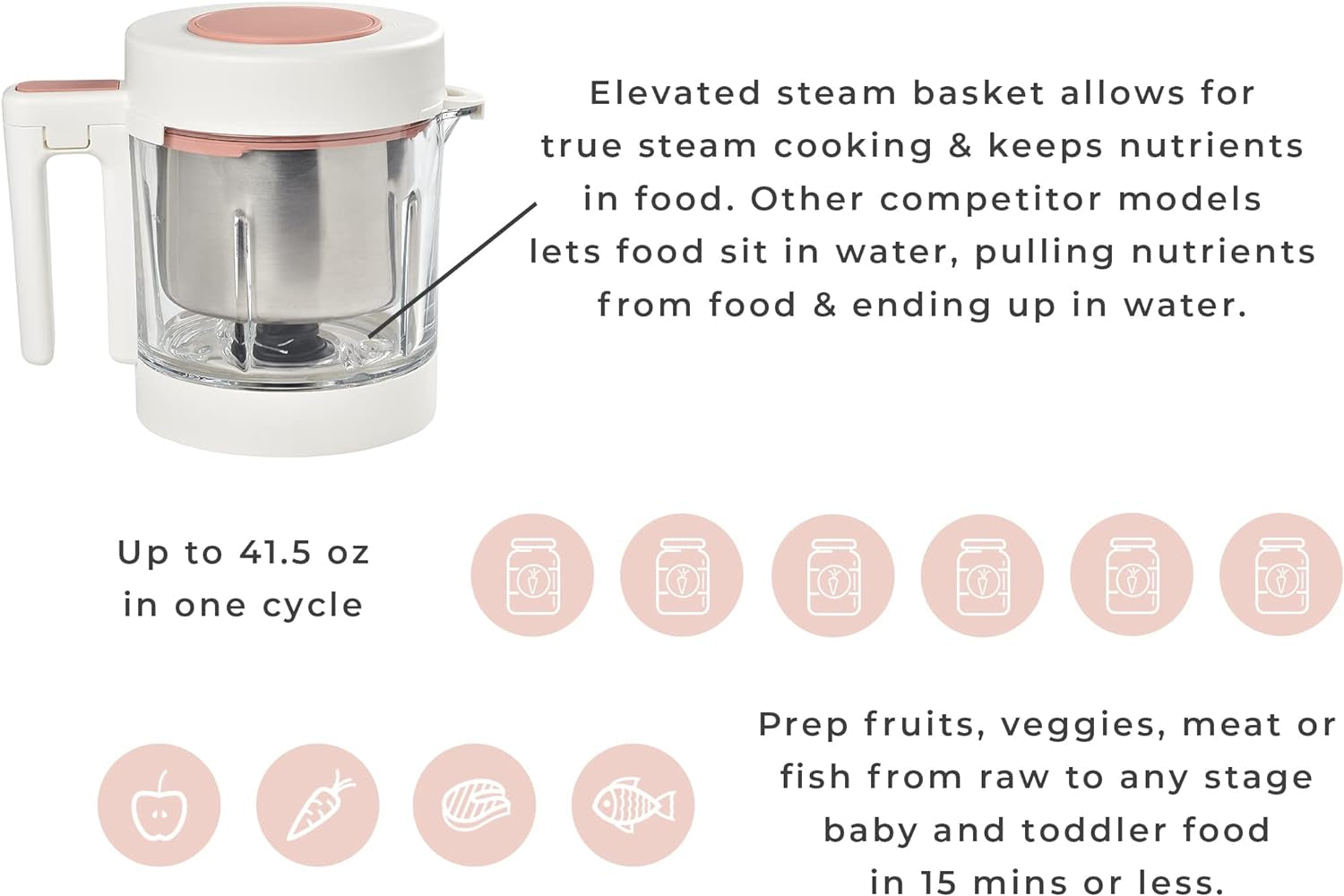 BEABA Babycook Neo, Glass Baby Food Maker, Glass 4 in 1 Steam Cooker & Blender, Comes with Stainless Steel Basket and Reservoir, Cook at Home, 5.5 Cup Capacity (Cloud)