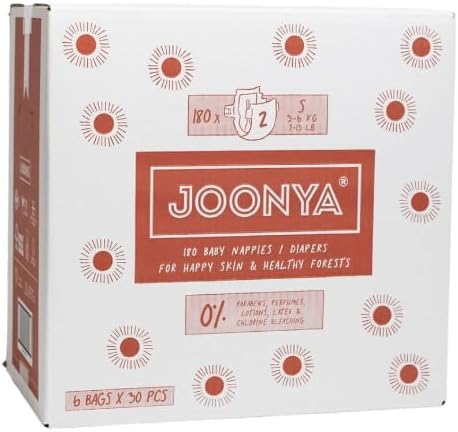 Joonya Baby Diapers, Size 4 L (15-31 Lb) - 6 Bags of 25 (150) - **New Range** - Nontoxic, Eco-Friendly, Ultra Slim, Overnight Use - Made in Denmark