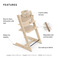 Tripp Trapp High Chair from Stokke, Natural - Adjustable, Convertible Chair for Children & Adults - Includes Baby Set with Removable Harness for Ages 6-36 Months - Ergonomic & Classic Design