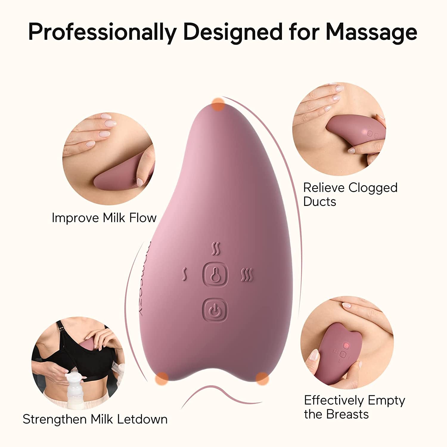 Momcozy Warming Lactation Massager 2-In-1, Soft Breast Massager for Breastfeeding, Heat + Vibration Adjustable for Clogged Ducts, Improve Milk Flow, Engorgement