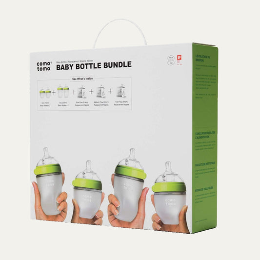 Comotomo Baby Bottle Bundle, Green, (7 Piece Set)