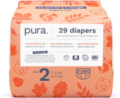 Pura Size 1 Eco-Friendly Diapers, Hypoallergenic, Soft Organic Cotton Comfort, Sustainable, Wetness Indicator Allergy UK, Recyclable Packaging, 96 Count