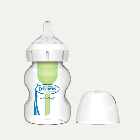 Dr. Brown’s Natural Flow® Anti-Colic Options+™ Wide-Neck Glass Baby Bottle, with Level 1 Slow Flow Nipple