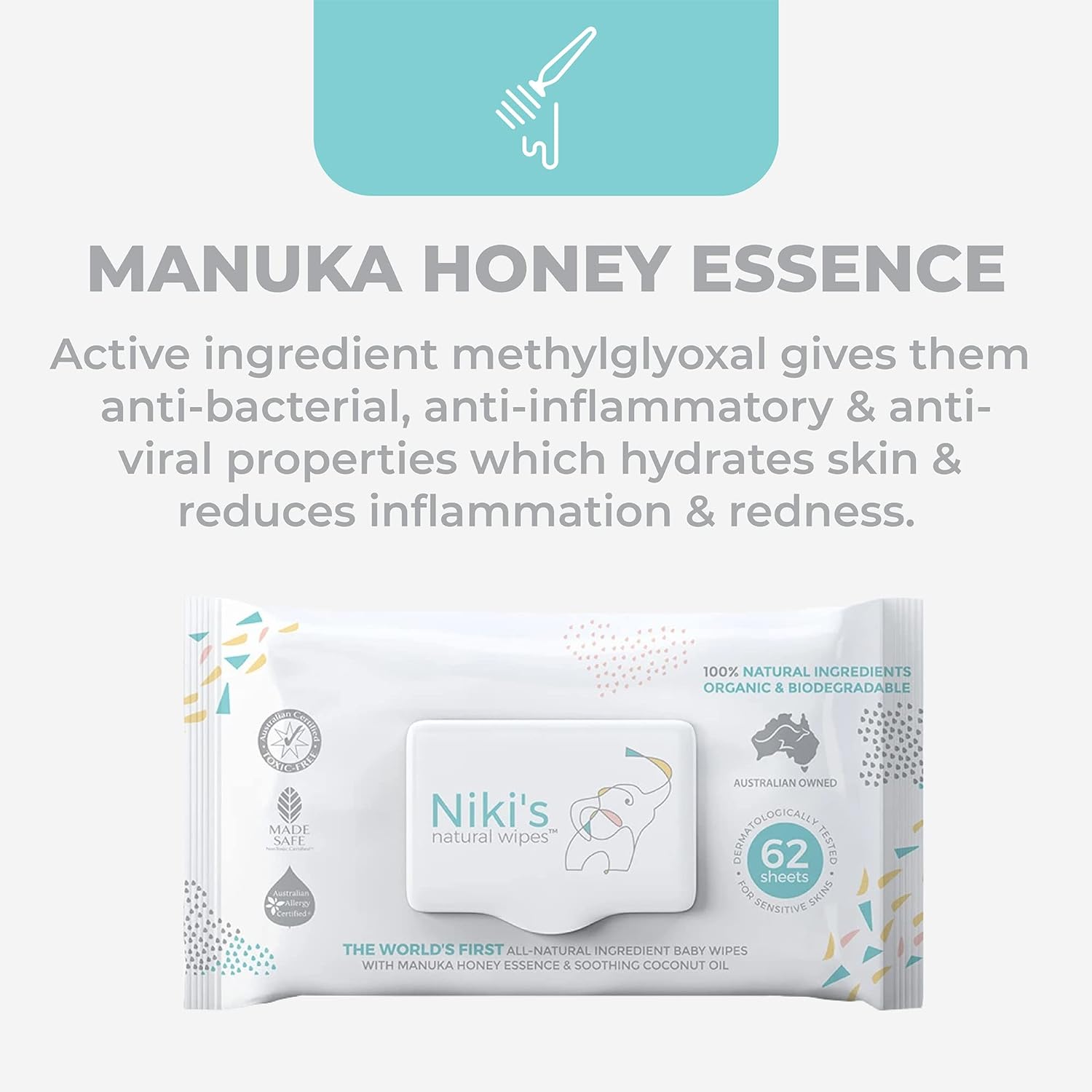 Niki'S Natural Baby Wipes | Organic Baby Wipes Sensitive | Made with Manuka Honey and Coconut Oil, Unscented | EWG Verified | 248 Wipes (4 Pack X 62 Count Wipes)