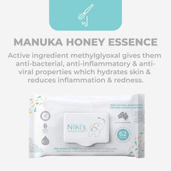 Niki'S Natural Baby Wipes | Organic Baby Wipes Sensitive | Made with Manuka Honey and Coconut Oil, Unscented | EWG Verified | 248 Wipes (4 Pack X 62 Count Wipes)