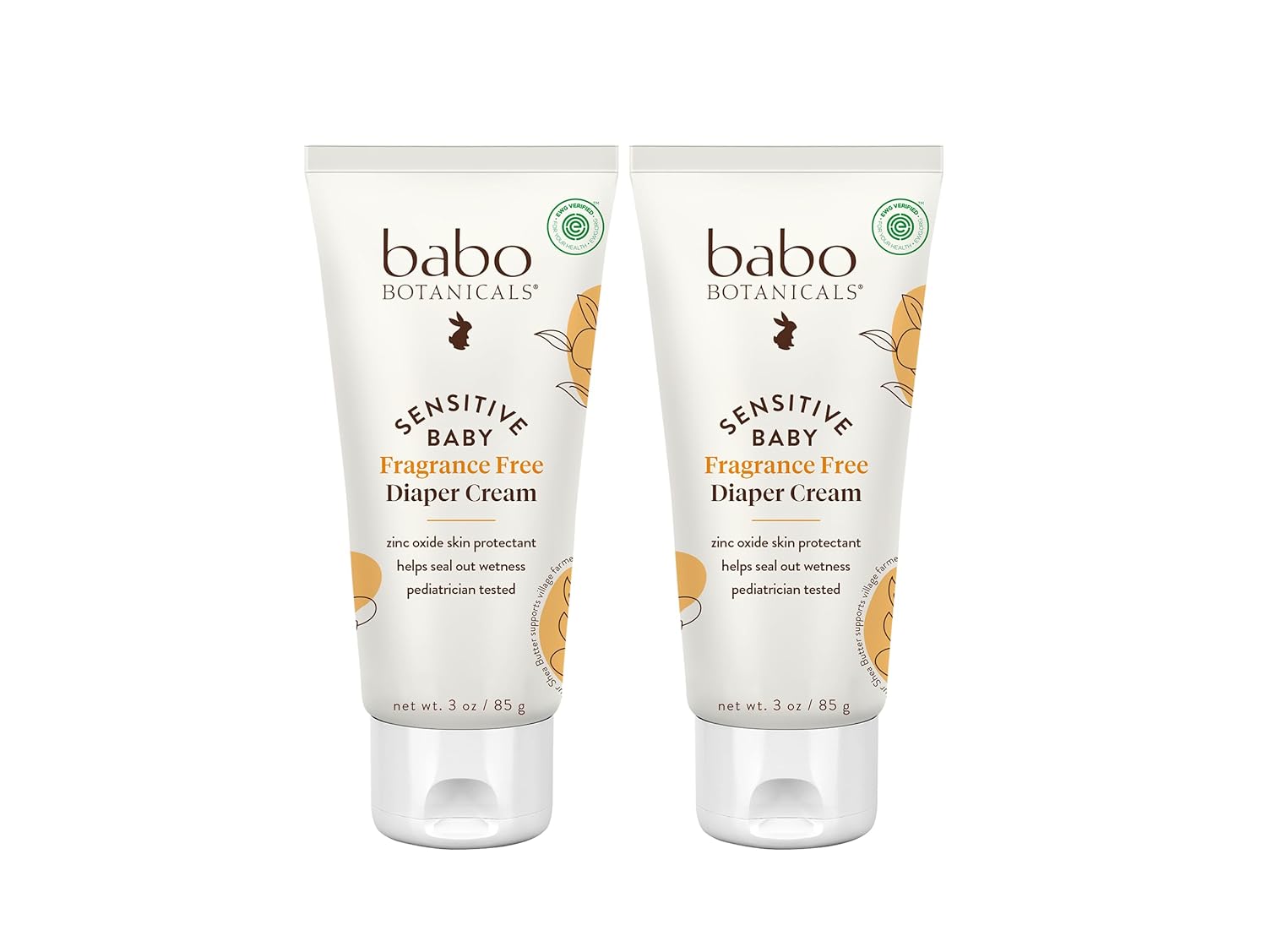 BABO Botanicals Sensitive Baby Fragrance-Free Diaper Cream - 25% Natural Zinc Oxide - Calendula, Shea & Cocoa Butter - EWG Verified - Vegan- from Birth on - 1 or 2 Pack