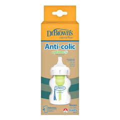 Dr. Brown’s Natural Flow® Anti-Colic Options+™ Wide-Neck Glass Baby Bottle, with Level 1 Slow Flow Nipple