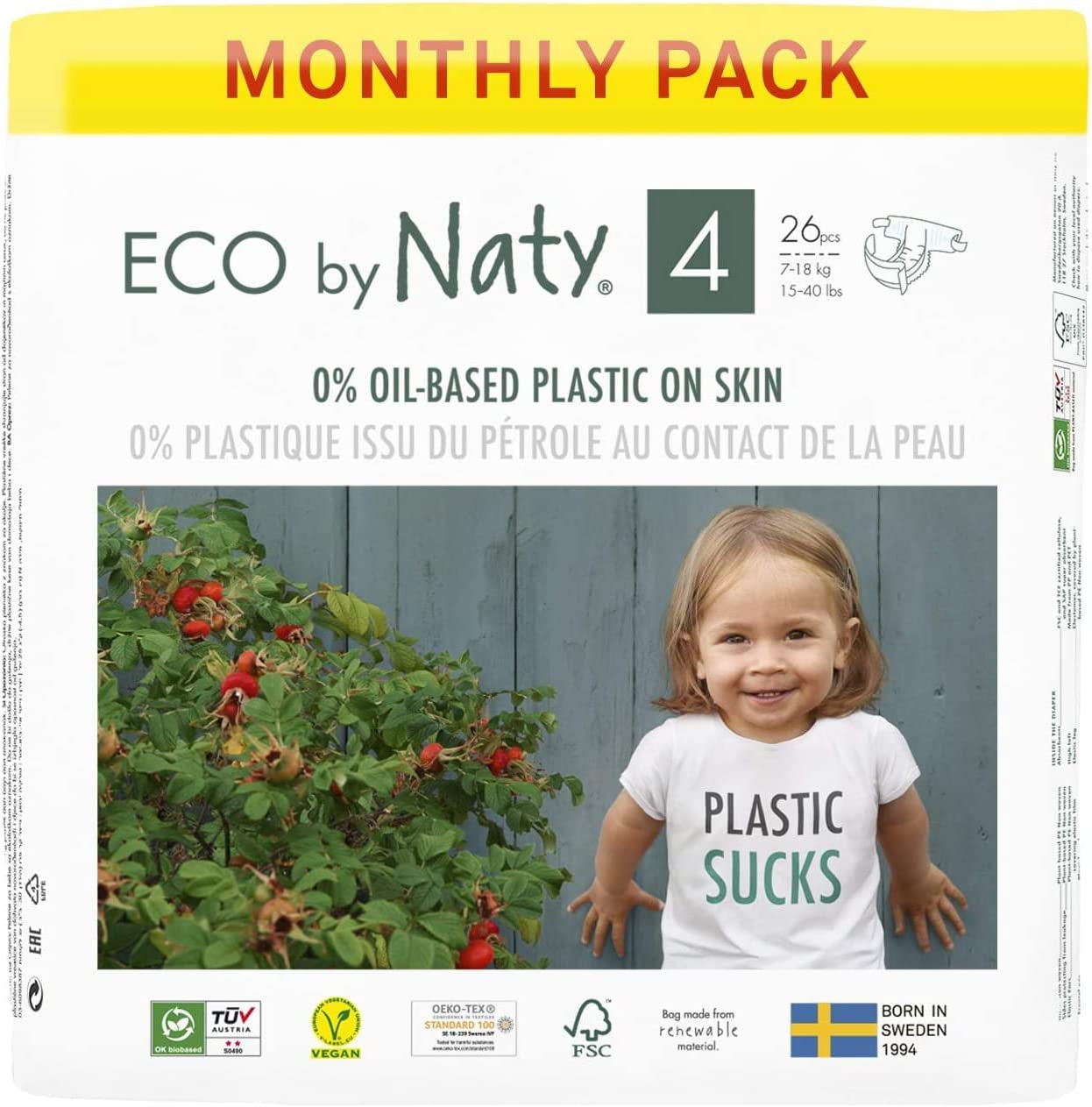 Eco by Naty Baby Diapers - Plant-Based Eco-Friendly Diapers, Great for Baby Sensitive Skin and Helps Prevent Leaking (Size 1, 100 Count)