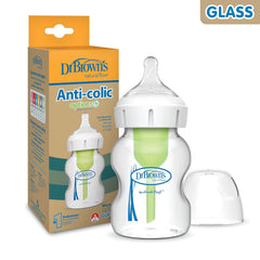 Dr. Brown’s Natural Flow® Anti-Colic Options+™ Wide-Neck Glass Baby Bottle, with Level 1 Slow Flow Nipple