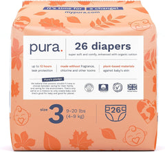 Pura Size 1 Eco-Friendly Diapers, Hypoallergenic, Soft Organic Cotton Comfort, Sustainable, Wetness Indicator Allergy UK, Recyclable Packaging, 96 Count