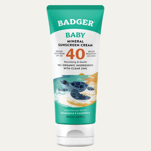 Badger SPF 40 Baby Reef Safe Natural Mineral Sunscreen Cream with Clear Zinc Oxide, Broad Spectrum & Water Resistant, Chamomile, 2.9 Fl Oz