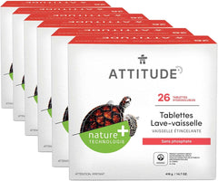 ATTITUDE Dishwasher Tablets, Water-Soluble, Anti-Limescale, Plant- and Mineral-Based Formula, Phosphate-Free, Vegan and Cruelty-Free, Unscented, 26 Count