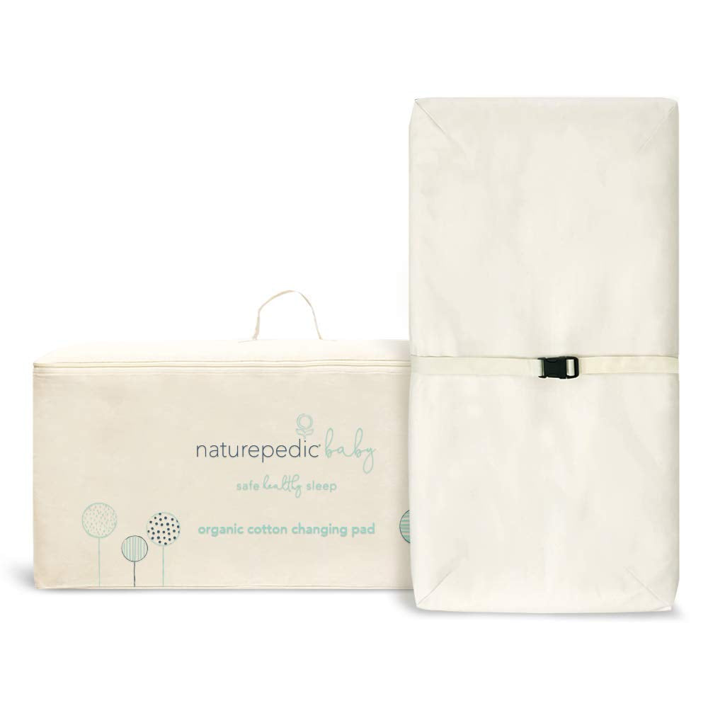 Naturepedic Organic Contoured Changing Pad - Easy to Clean, Lightweight & Portable - Comfort 4-Sided Waterproof Baby Diaper Changing Pad for Dresser or Changing Table - 16" X 31"