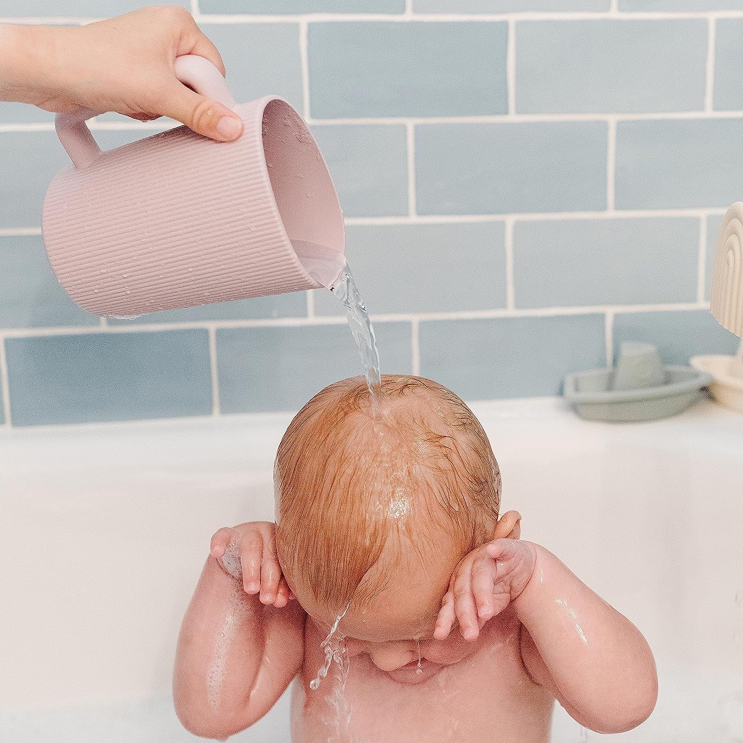 Mushie Baby Bath Rinse Cup | 100% Food Grade Silicone | Shampoo & Body Washing Rinser Cup for Kids (Blush)