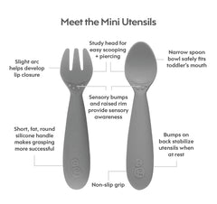 Ezpz Mini Utensils (Fork & Spoon in Gray) - 100% BPA Free Fork and Spoon for Toddlers First Foods + Self-Feeding - Designed by a Pediatric Feeding Specialist - 12 Months+