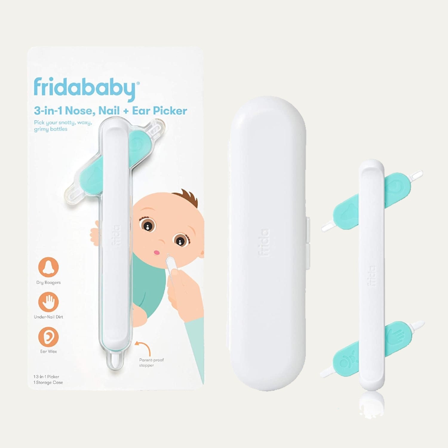 Frida Baby 3-In-1 Nose, Nail + Ear Picker by Frida Baby the Makers of Nosefrida the Snotsucker, Safely Clean Baby'S Boogers, Ear Wax & More