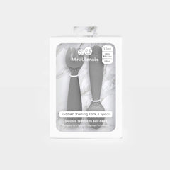 Ezpz Mini Utensils (Fork & Spoon in Gray) - 100% BPA Free Fork and Spoon for Toddlers First Foods + Self-Feeding - Designed by a Pediatric Feeding Specialist - 12 Months+