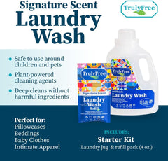 Truly Free Laundry Wash, Signature Scent, Sensitive Skin Natural Detergent, Laundry Supplies for Baby Clothes, Plant-Based, No Harmful Ingredients. (50 Loads)