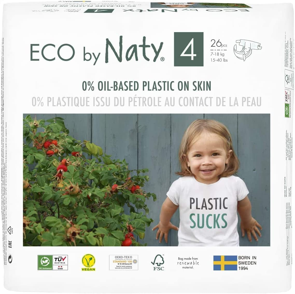 Eco by Naty Baby Diapers - Plant-Based Eco-Friendly Diapers, Great for Baby Sensitive Skin and Helps Prevent Leaking (Size 1, 100 Count)