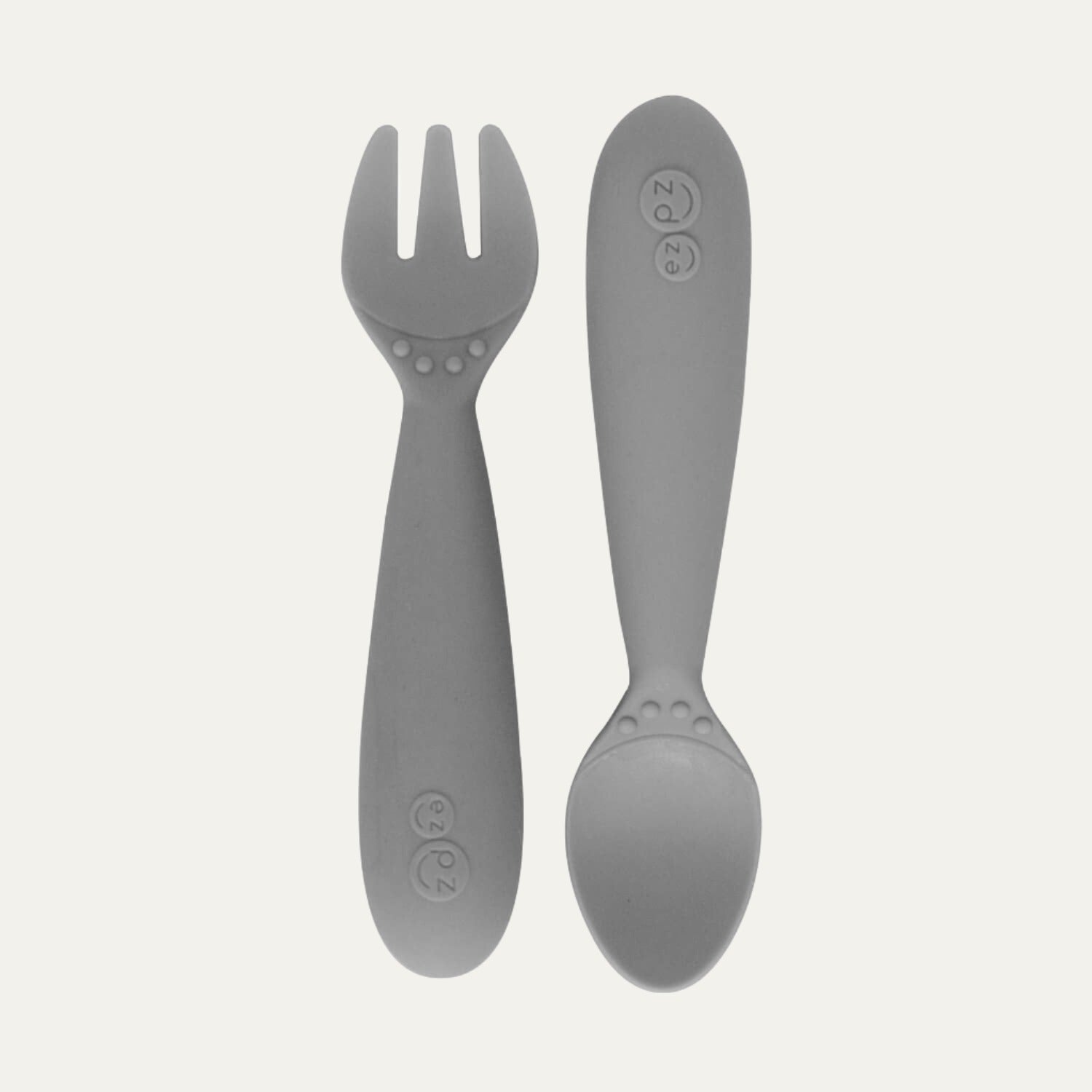 Ezpz Mini Utensils (Fork & Spoon in Gray) - 100% BPA Free Fork and Spoon for Toddlers First Foods + Self-Feeding - Designed by a Pediatric Feeding Specialist - 12 Months+