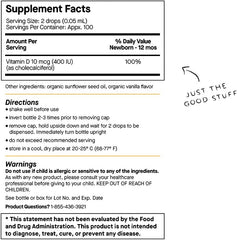 Genexa Infants Vitamin D Liquid Drops for Baby & Toddler | USDA Organic Vitamin D3 for Newborn | Immune Support & Bone Health | Vegan | Gluten Free | Non-Gmo | 90 Servings